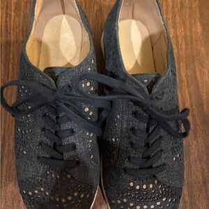 Vaneli Navy Perforated Lace-Up Sneakers